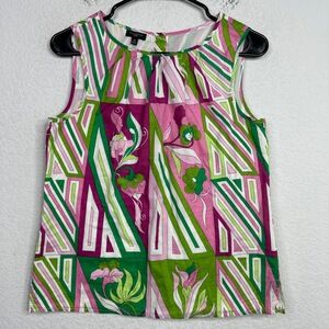 Talbots Shirt Women Size 6P Floral Geometric Button Sleeveless Artsy Boho Career